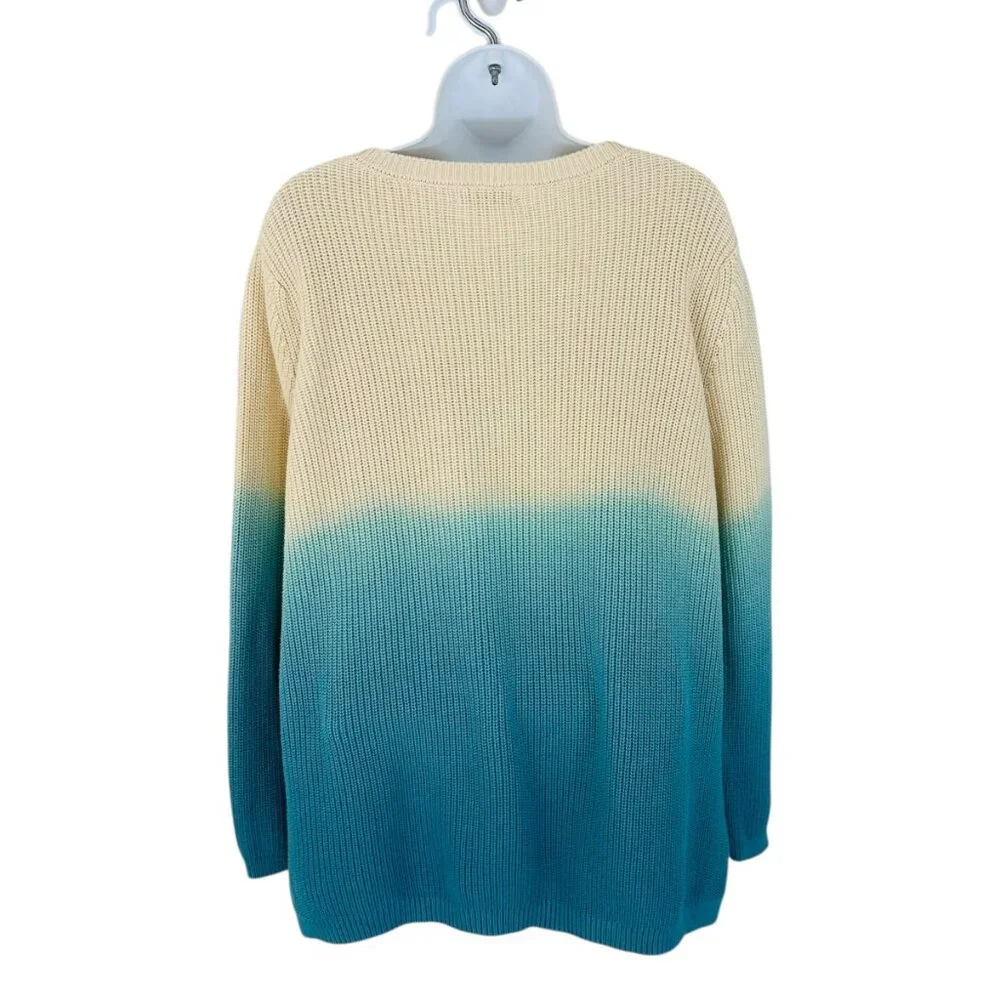 525 America Women's Size L Ombre Shaker Knit Cotton Cream Blue Sweater